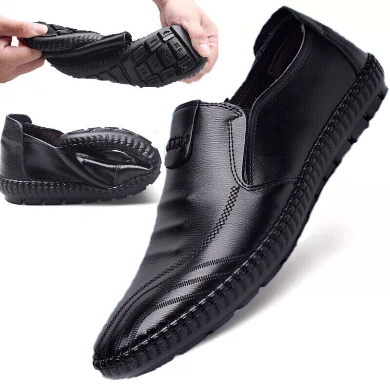 new leather men’s fashion rubber shoes (add 1size) malit size Shopee