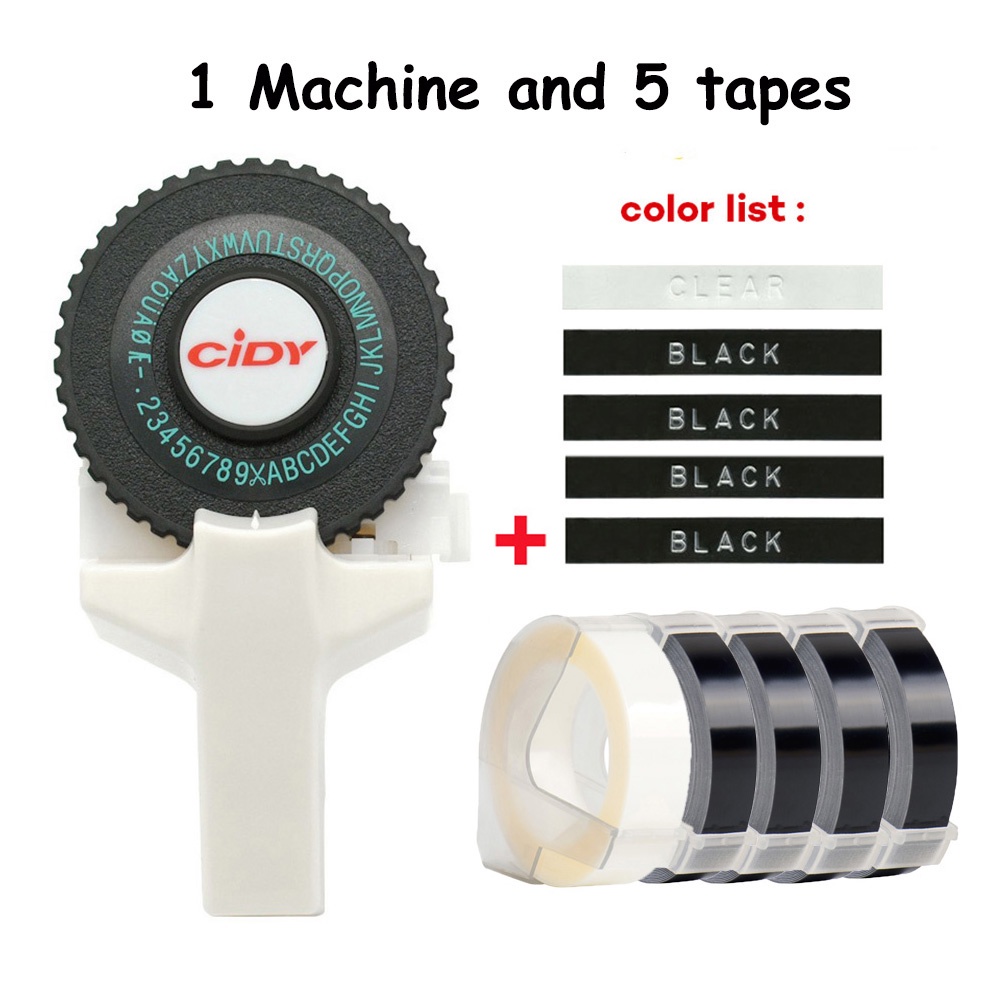 CIDY DIY Manual Label Maker with 5 Rolls Refill tape Plastic PVC 9mm