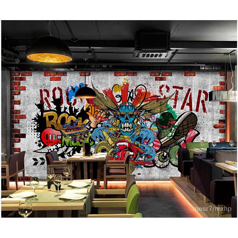 ⋮ Custom photo mural 3d wallpaper Brick Wall Graffiti Rock Hip Hop KTV Music Bar home decor living 
