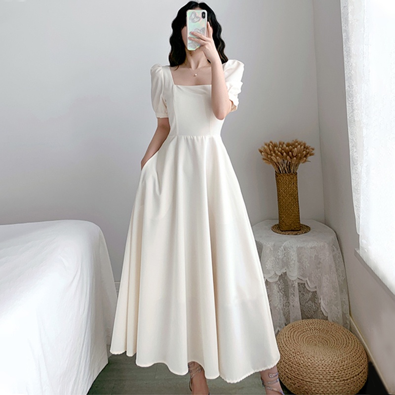 Korean white dress for civil wedding long dress formal dress plus size ...