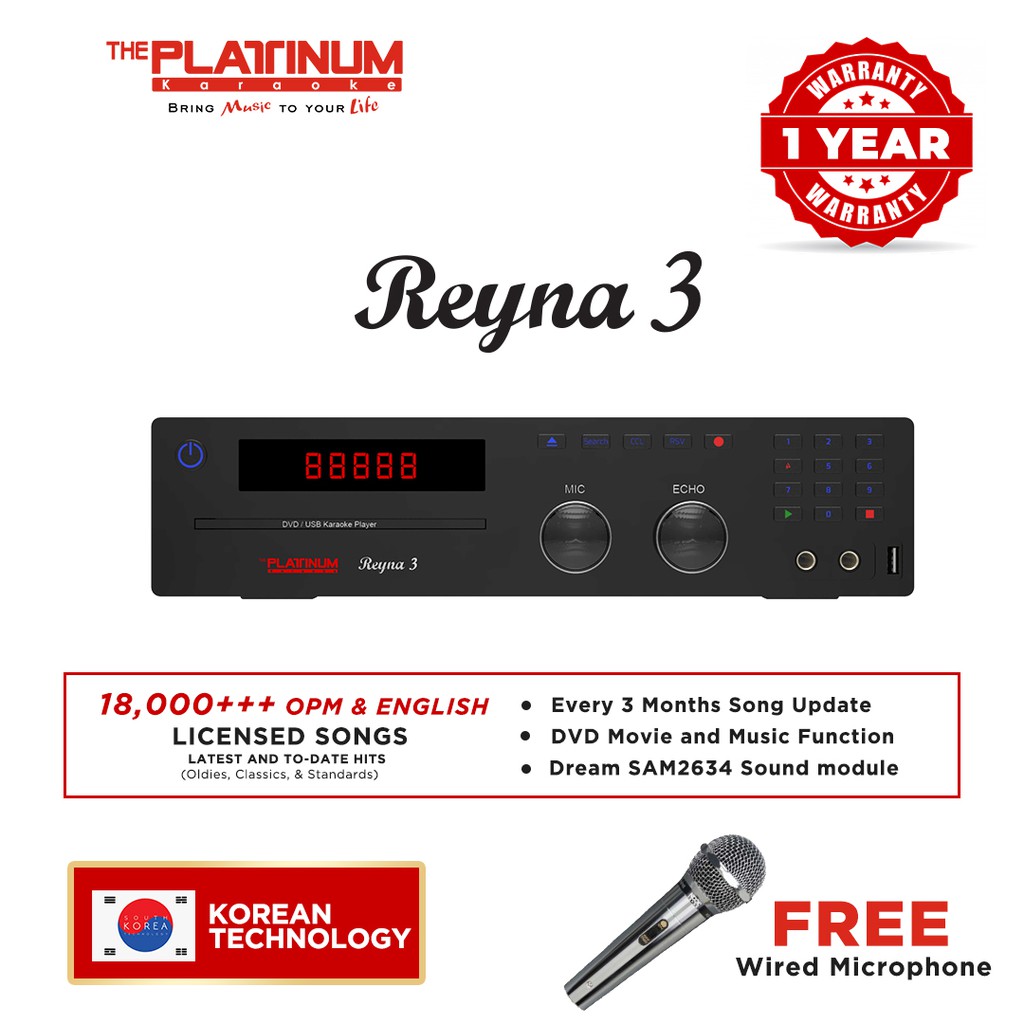The Platinum Reyna 3 Karaoke Player With 18,000++ songs with FREE