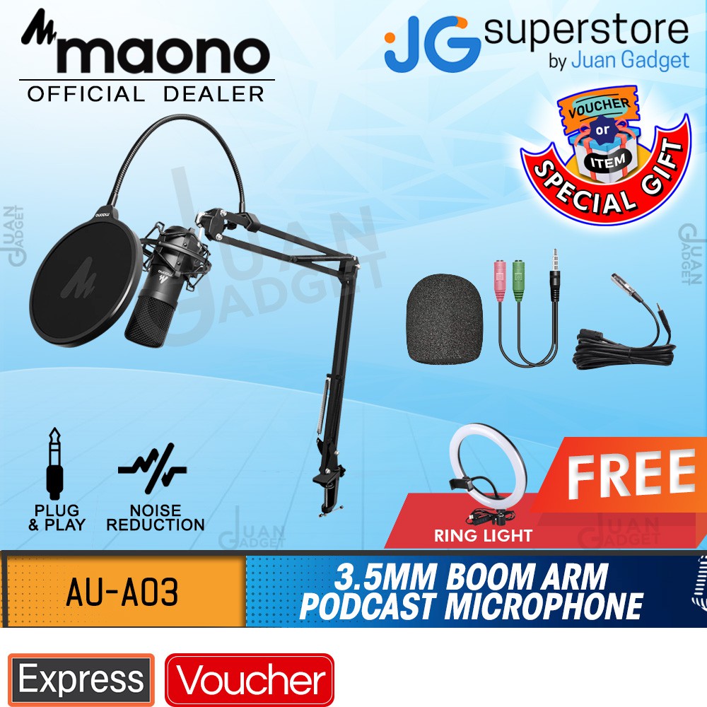 Maono AUA03 Condenser Podcast Studio Microphone with Boom Arm Kit for