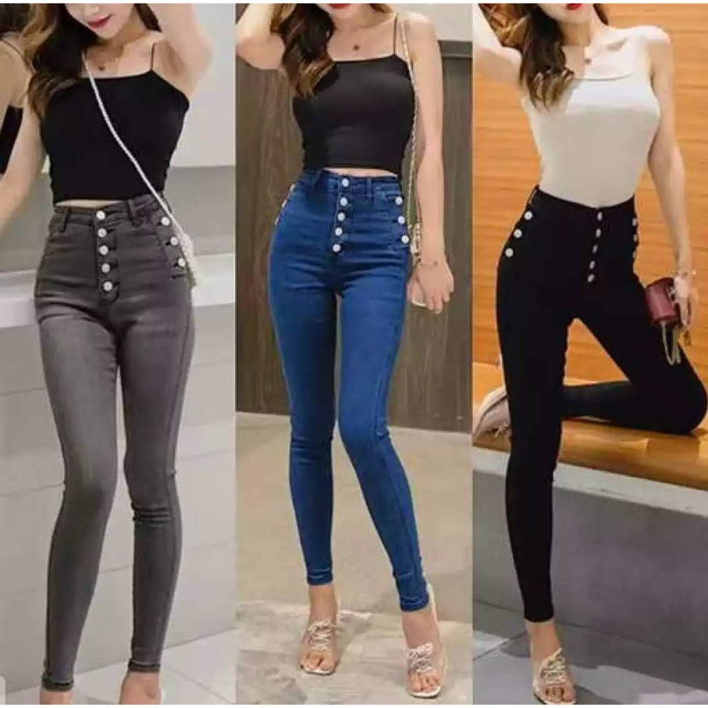 high waisted side button jeans