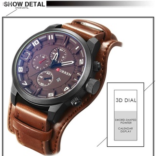 【Lowest price】▽CURREN Men Military Large Dial Casual Leather  Male Wristwatch W0136 #6