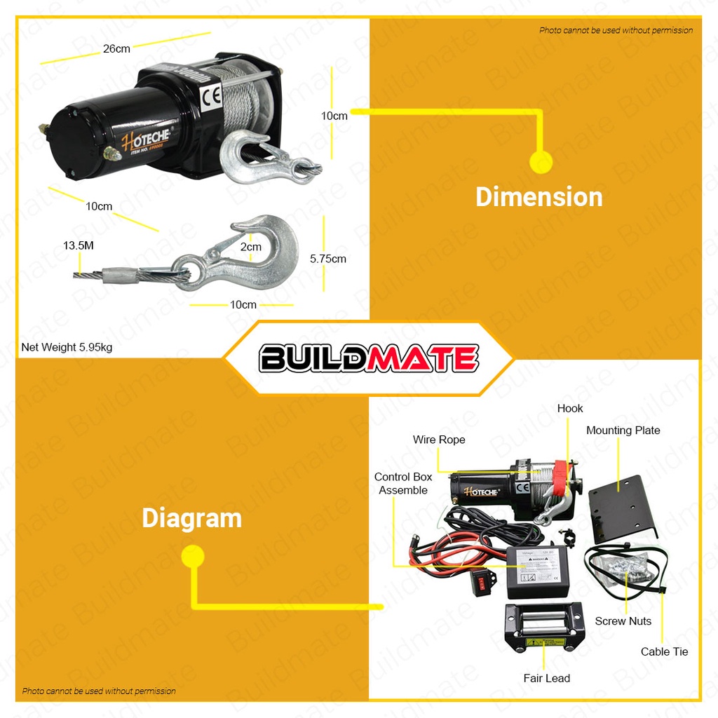 HOTECHE Electric Winch Winches 690008 100% ORIGINAL / AUTHENTIC •BUILDMATE•