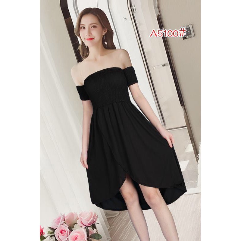 off the shoulder long black dress