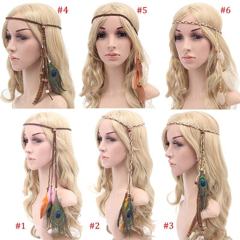 ღfd Women Peacock Feather Celebrity Head Chain Headpiece Boho