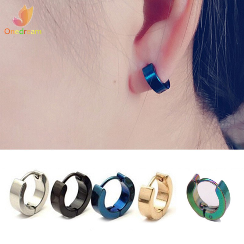 Mens Earrings 1Pair//Set Unisex Couple Ear Titanium Steel Earrings Loop Hoops with Zircon Decoration