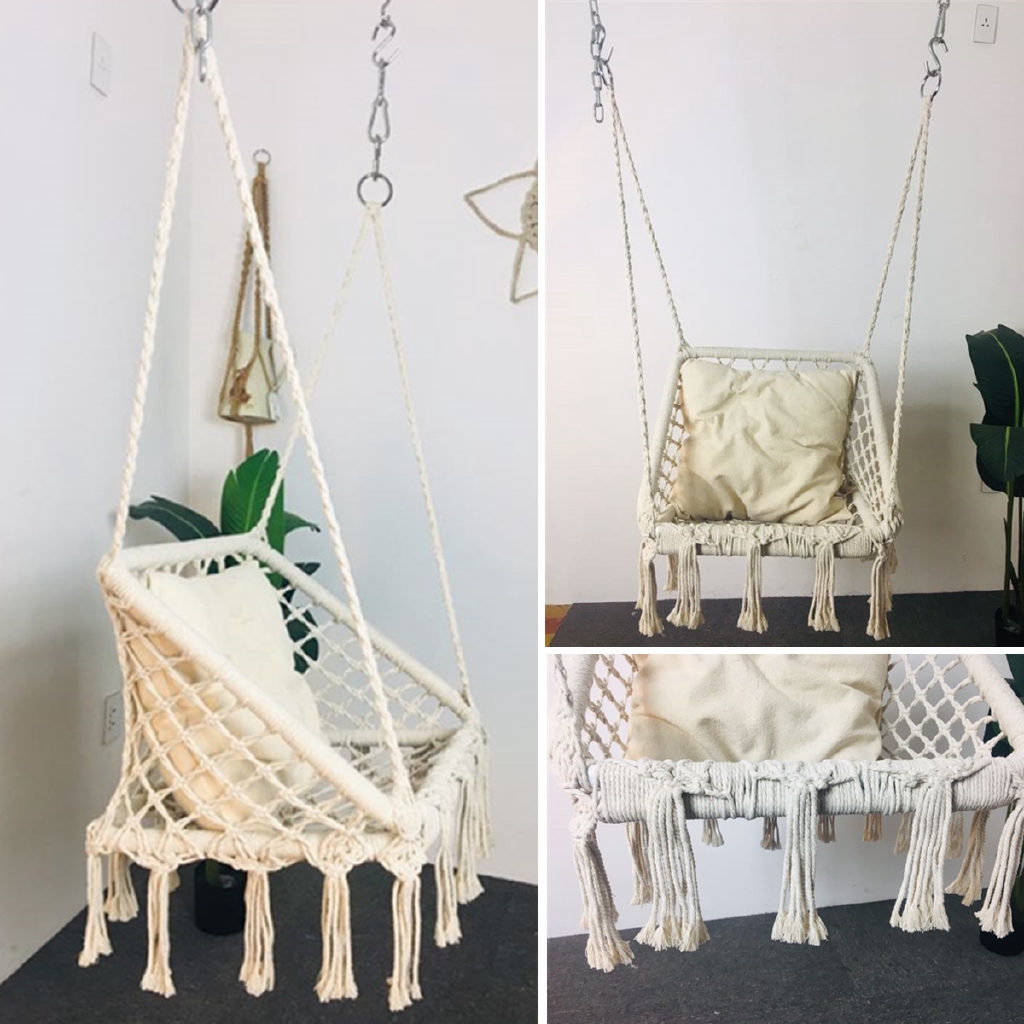 Knitted Macrame Hammock Chair Hanging Cotton Rope Hammock