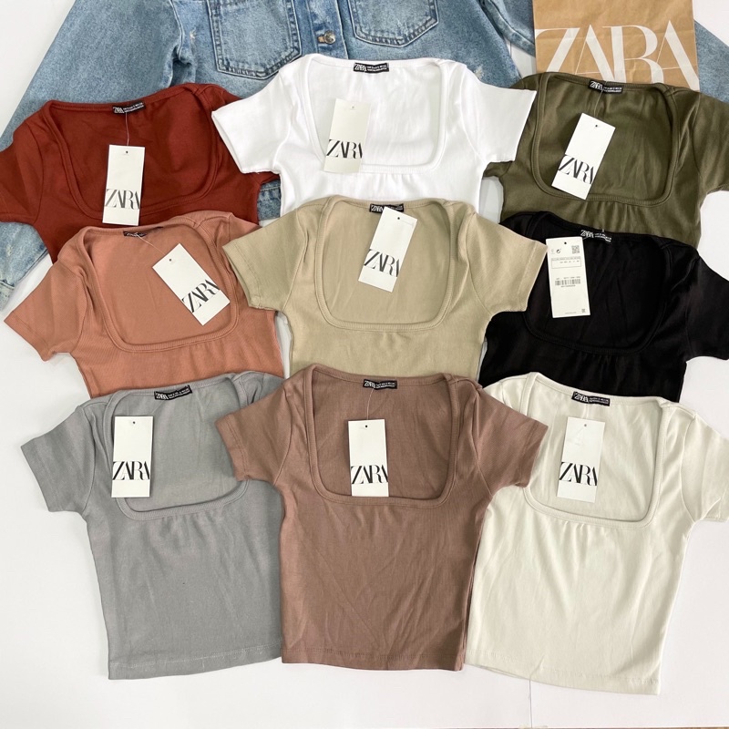 ZARA SQUARE NECK CROP TOP (NEW COLORS) | Shopee Philippines