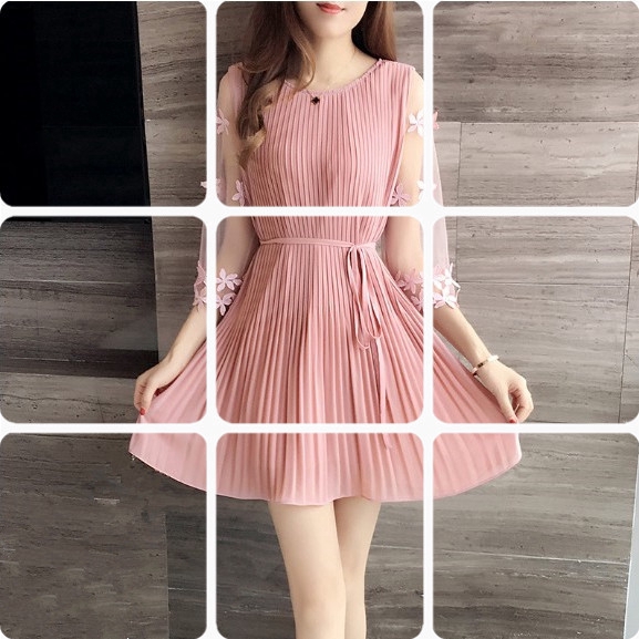 pink chiffon dress with sleeves