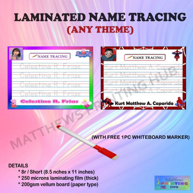 Download laminated name tracing red and blue lines with free pen pdf 