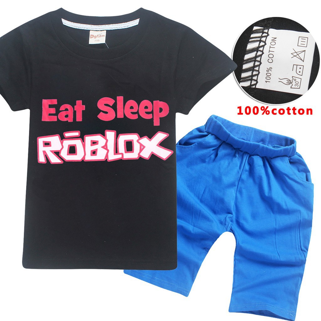 2018 Summer Boy Cotton T Shirt Eat Sleep Roblox Print Casual - eat sleep roblox shirt