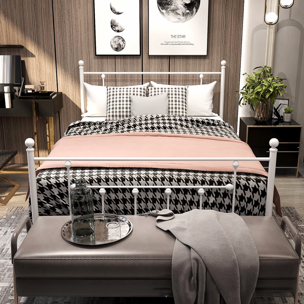 Bed Frame Simple Household Single-layer Iron Frame Bed Apartment B&B ...