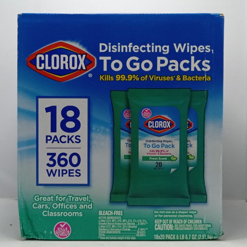 Clorox Disinfecting Wipes To go wipes 18 pack X 20 sheet sold per box