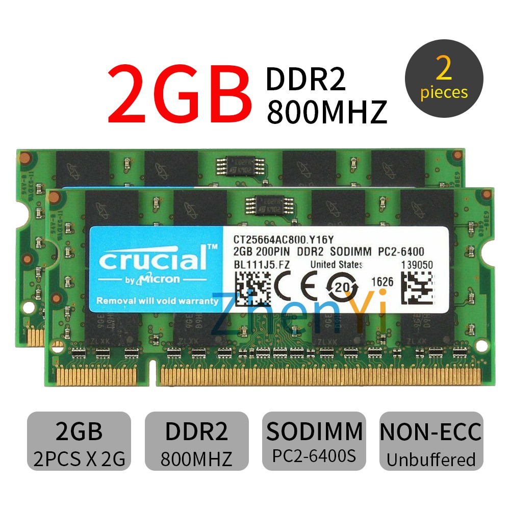 COD Crucial DDR2 (2PCS 2GB) PC2-6400S 800MHz 200Pin 1.8V SODIMM ...