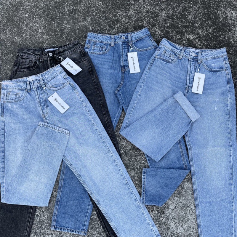 Stradivarius Slim Fit Mom Jeans (Highwaist & Nonstretch) Shopee