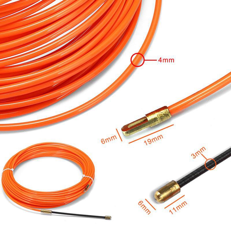 Cikuso 4Mm 10 MèTres De Dispositif De Guidage Orange Nylon Cable éLectrique Push Pullers Duct Snake Rodder Fish Tape Wire 