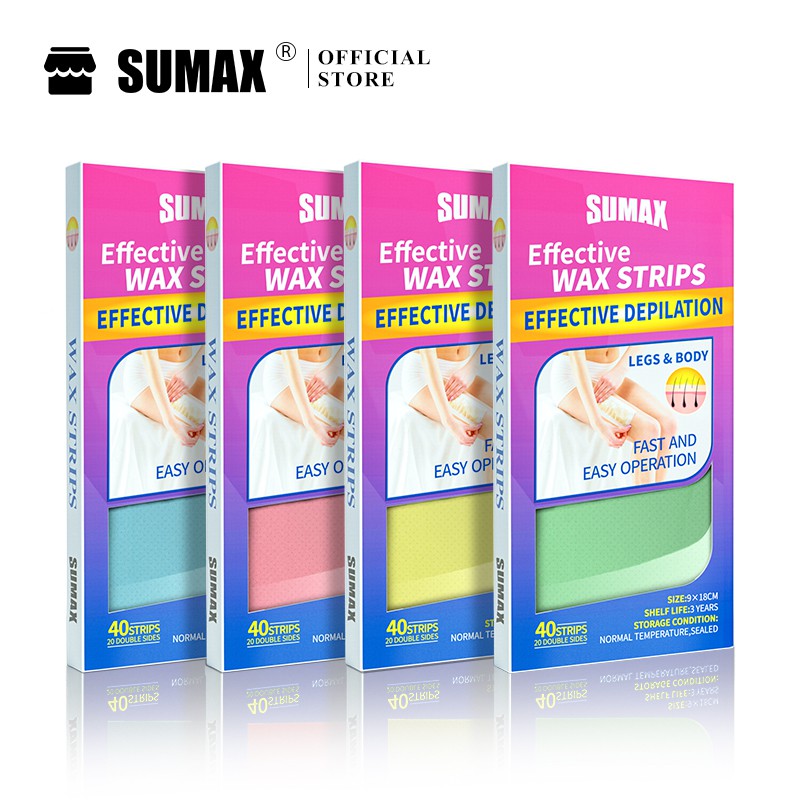 Sumax 40Pcs Wax Strips Hair Removal Ready To Use Wax Paper Aloe Vera