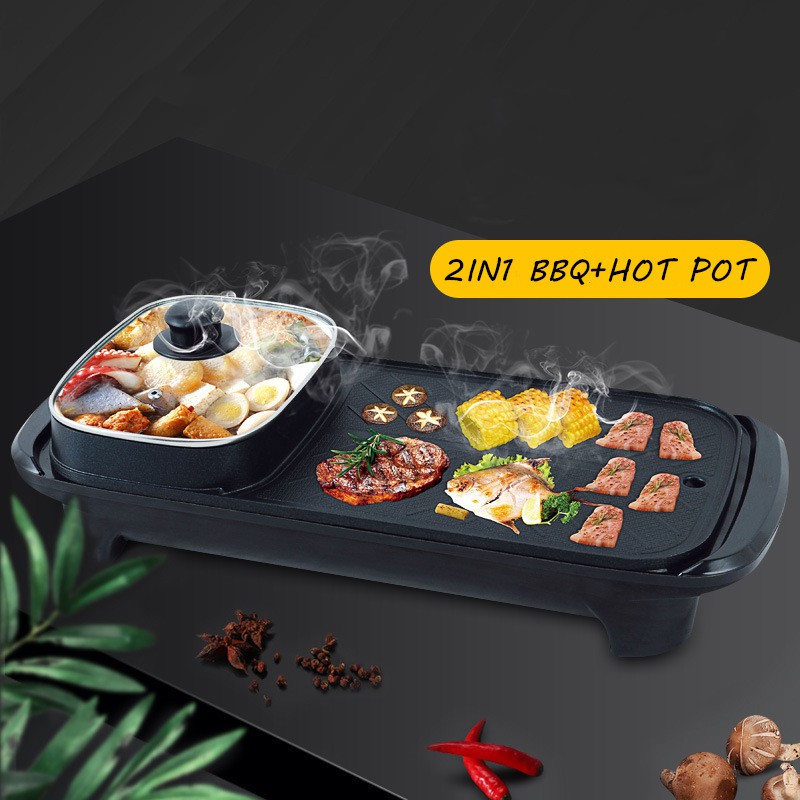 2 in 1 multifunctional electric hotpot with grill pan