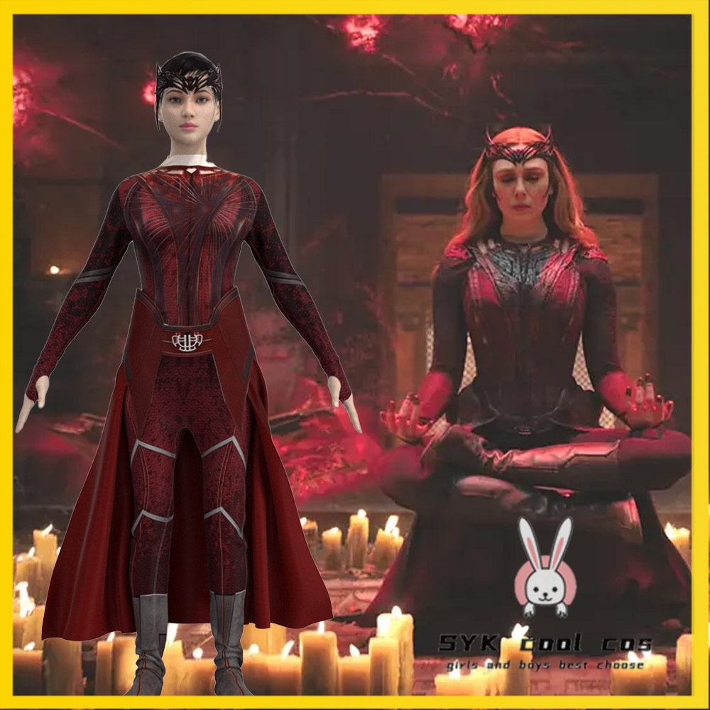 Children Wanda Cosplay Wanda Maximoff Costume Red Cloak Top Pants Full