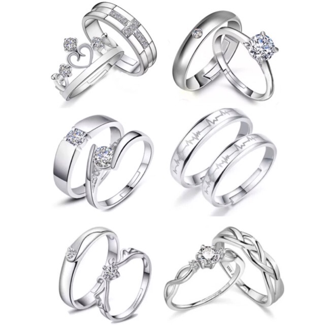 [Maii] 2pcs Crystal Diamond Silver Couple Wedding Ring | Shopee Philippines