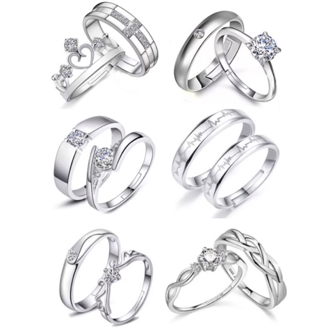 [Maii] 2pcs Crystal Diamond Silver Couple Wedding Ring Shopee Philippines