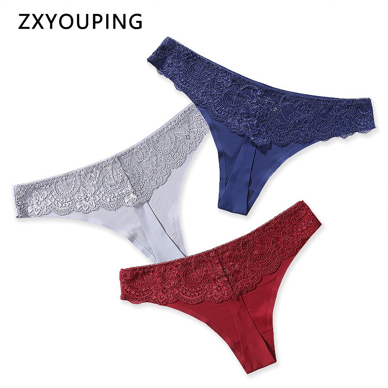 Lace G String Women Sexy Lingerie Panties Seamless Underwear Ice Silk Thongs Ultra Thin Close 2194