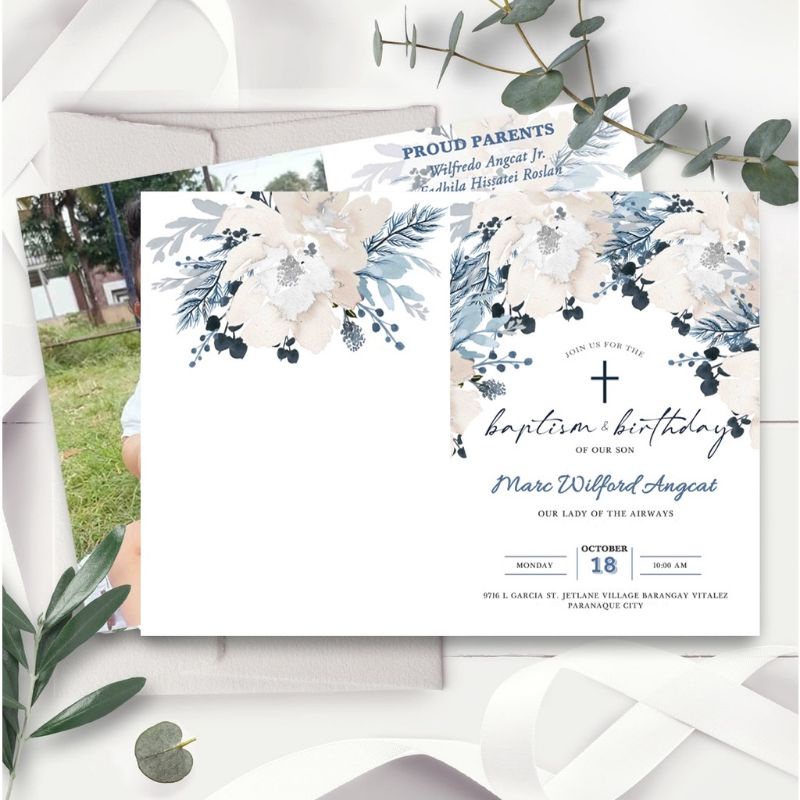 customized folded baptism & birthday / christening & birthday ninong