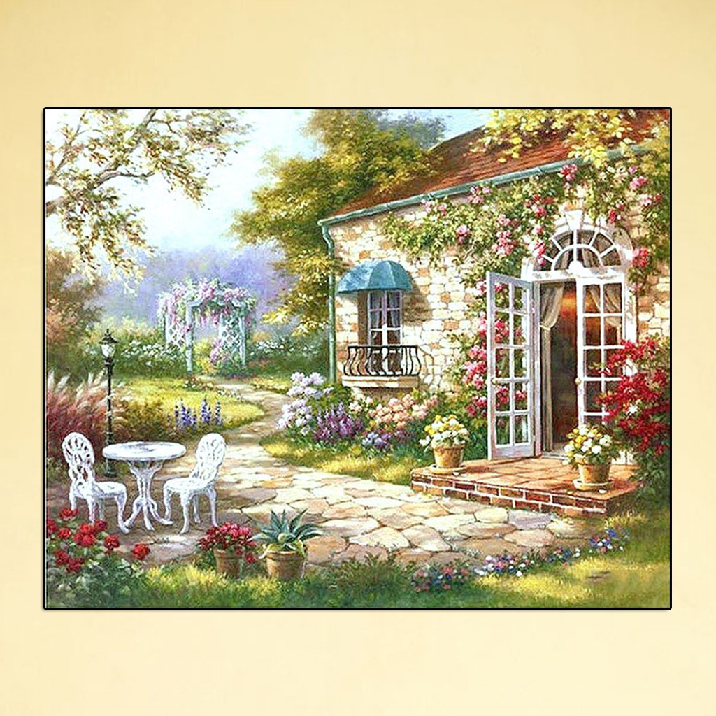 New Diy Paint Number Kit Oil Painting Beauty Garden Landscape Canvas Shopee Philippines