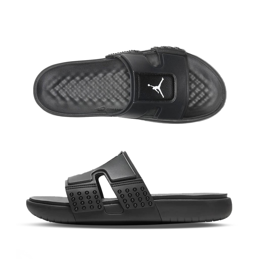 black jordan slippers