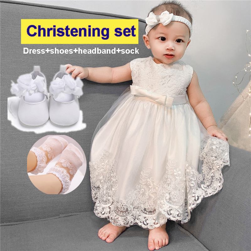 Baby Girls Birthday Christening Dress Baptism Wedding Party Flower Dress with Hat