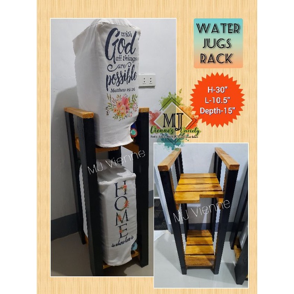 Wooden Water Jugs Rack Mineral Water Stand Space Saver 2 Layers