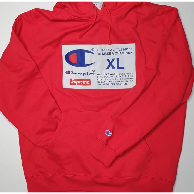 supreme x champion red hoodie