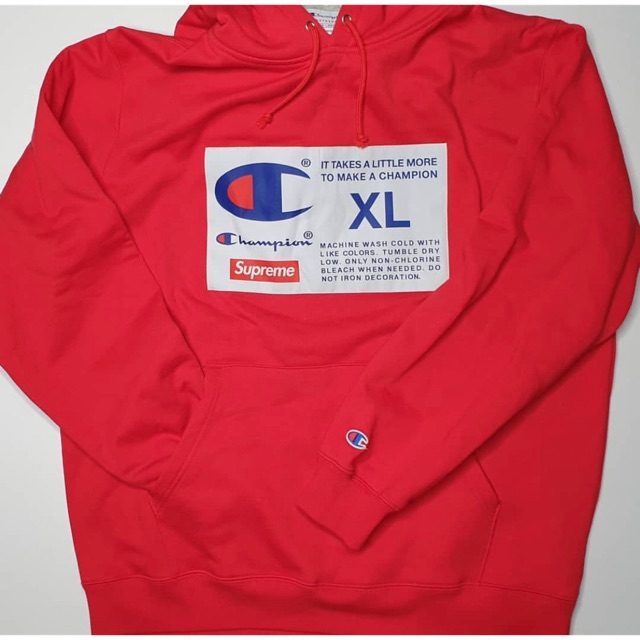 champion x supreme hoodie red