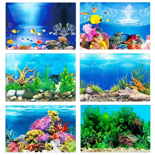 Double Side Fish Tank Wall Poster Background Aquarium Decoration 3D Ocean Picture Sticker Background 30/40/50cm(Height)