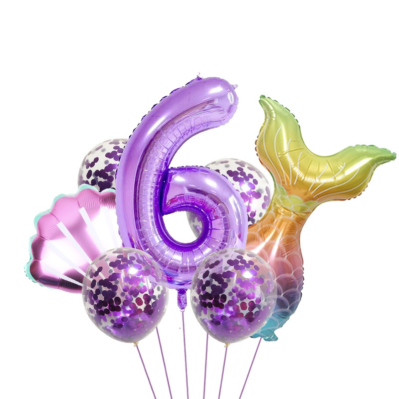 7 Pcs 40Inch Number Mermaid Balloon Set Theme Party Decoration Background Layout