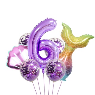 7 Pcs 40Inch Number Mermaid Balloon Set Theme Party Decoration Background Layout #4