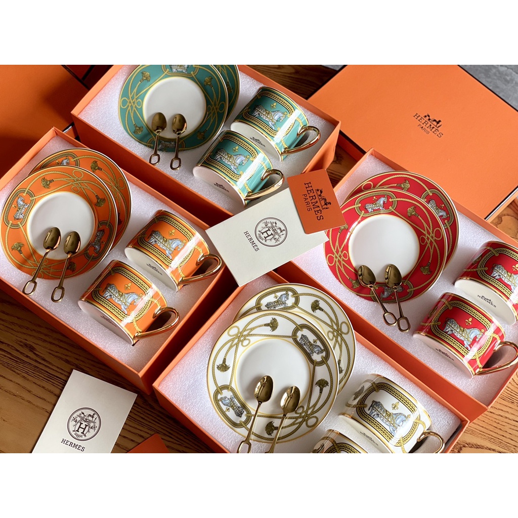 Hermes Premium Bone China Coffee Cup & Saucer with Spoon, Afternoon Tea Set Shopee Philippines