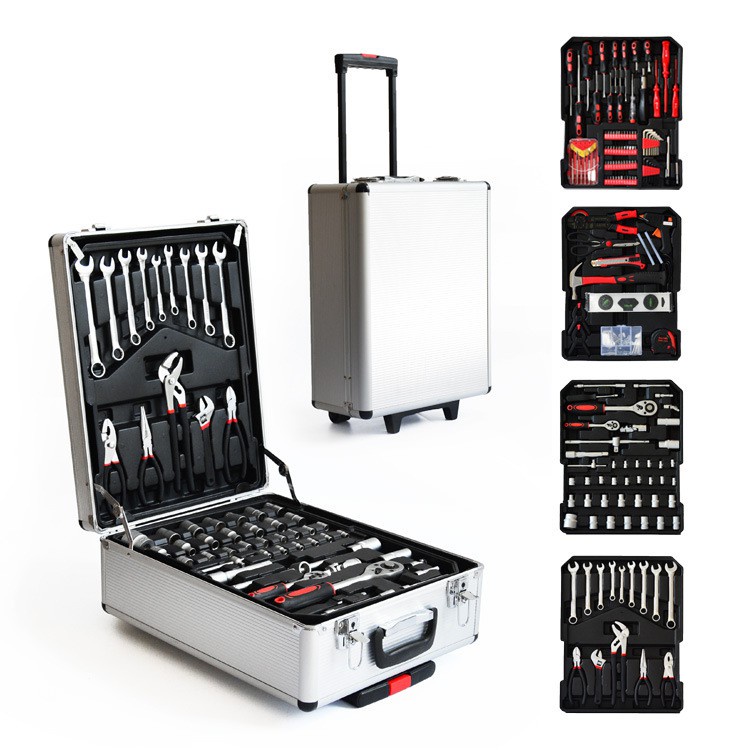 217PCS Roller Box Tools Set Portable Toolbox Screwdriver Socket Wrench Pliers Meter Stick