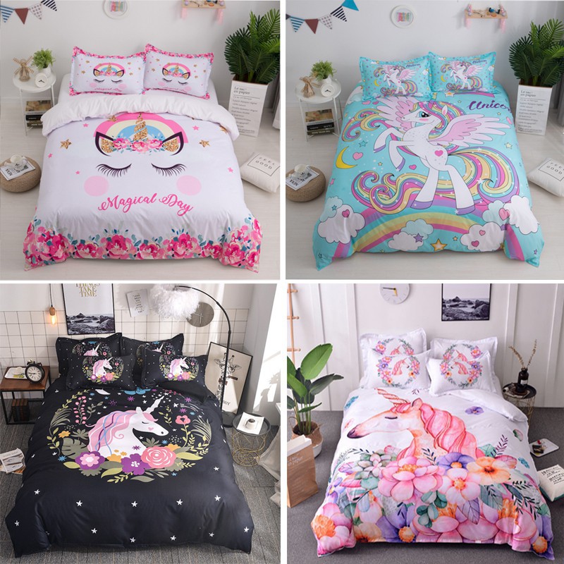 Cute Unicorn Bedding Set 3in1 Bedsheet, Unicorn Bed Sheets King Size