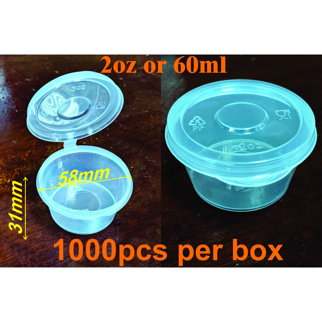 2oz or 60ml Plastic Sauce Cup Hinge Type Lid 1000pcs/box | Shopee ...