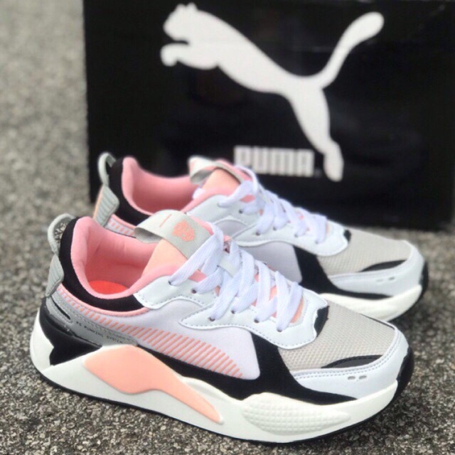 pink and white puma shoes