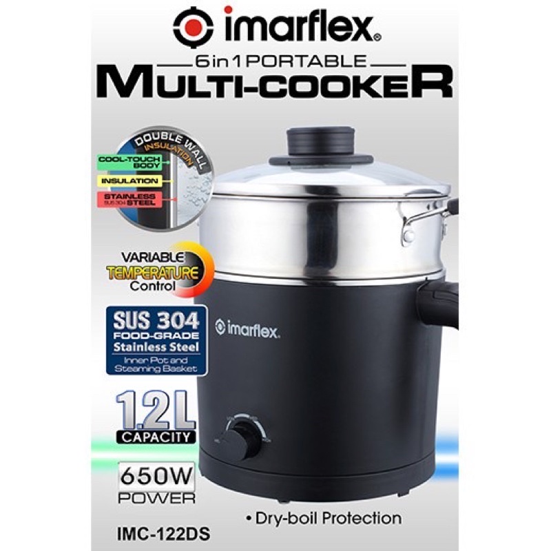 Imarflex 6 in 1 Portable Multi Cooker 1.2L IMC122DS Stainless Steel