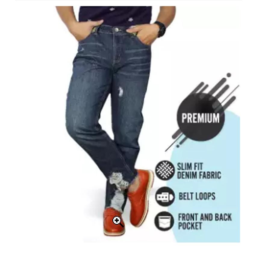 dark denim trousers