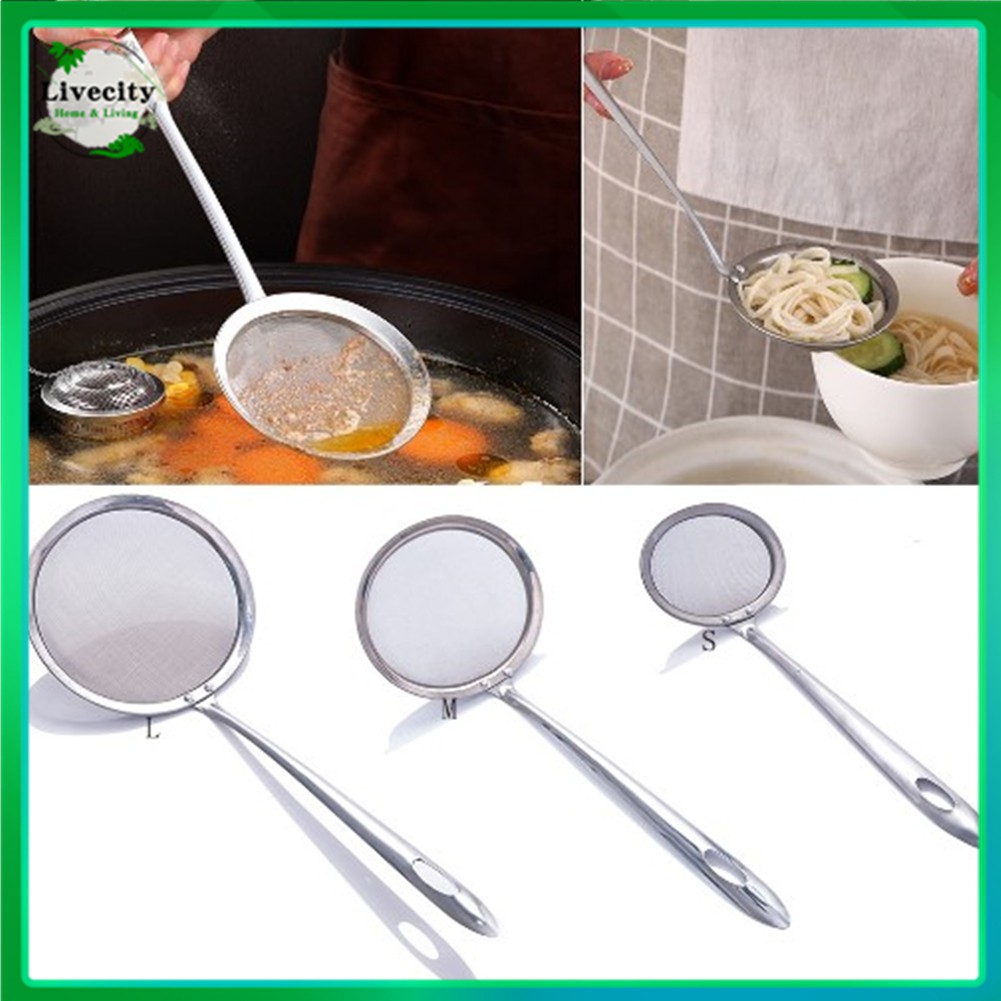 Livecity Stainless Steel Mesh Spoon Sifter Sieve Kitchenware Cooking Skimmer Strainer size L 