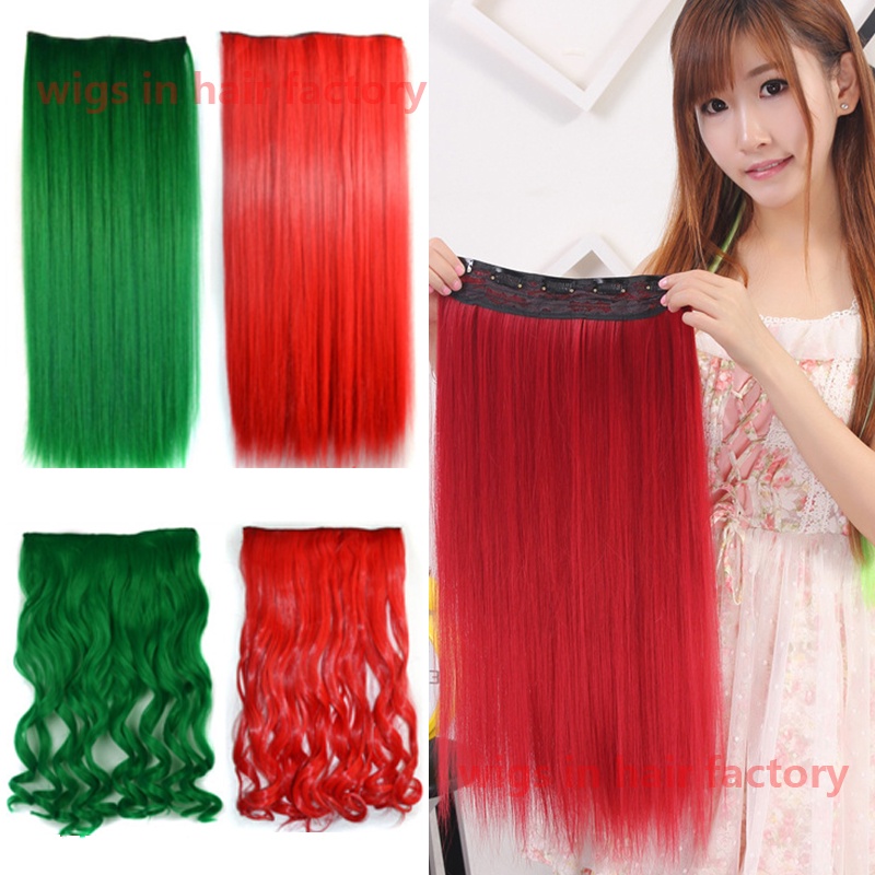 Invisible Clip Hair Extension Long Straight Curly Hair Piece with 5 Clips  Red Blue Pink Synthetic Fake Hair Extension | Shopee Philippines