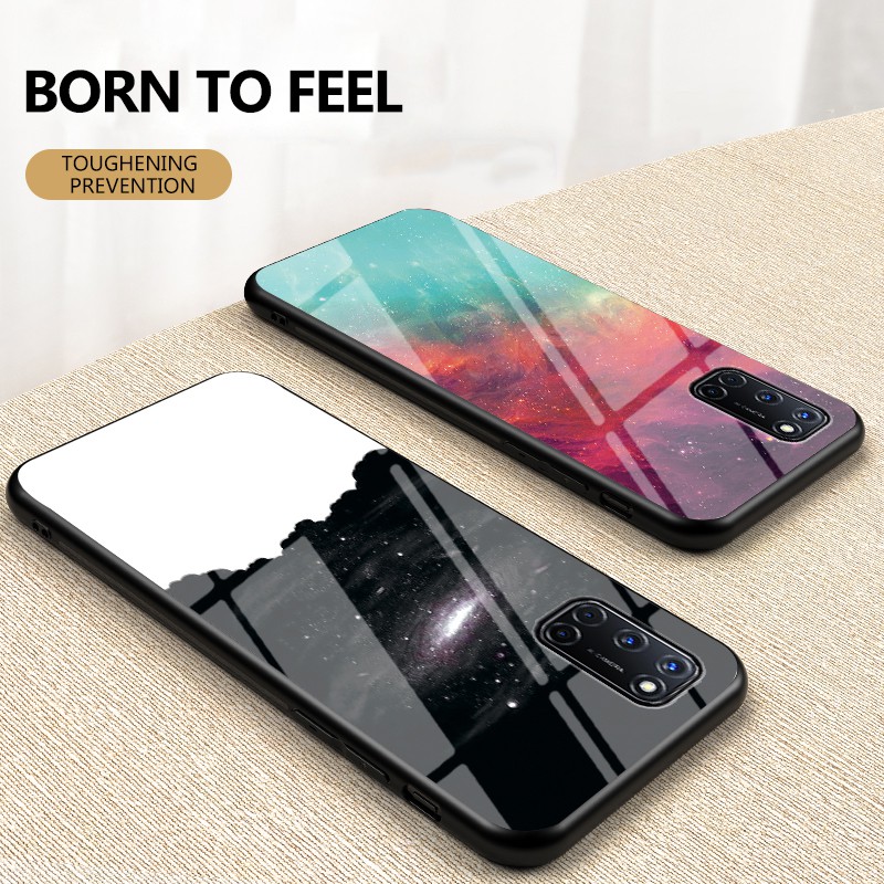 Oppo A94 A54 A72 A53 A52 A92 2020 A15s Shockproof Starry Colorful Tempered Glass Back Soft 9725