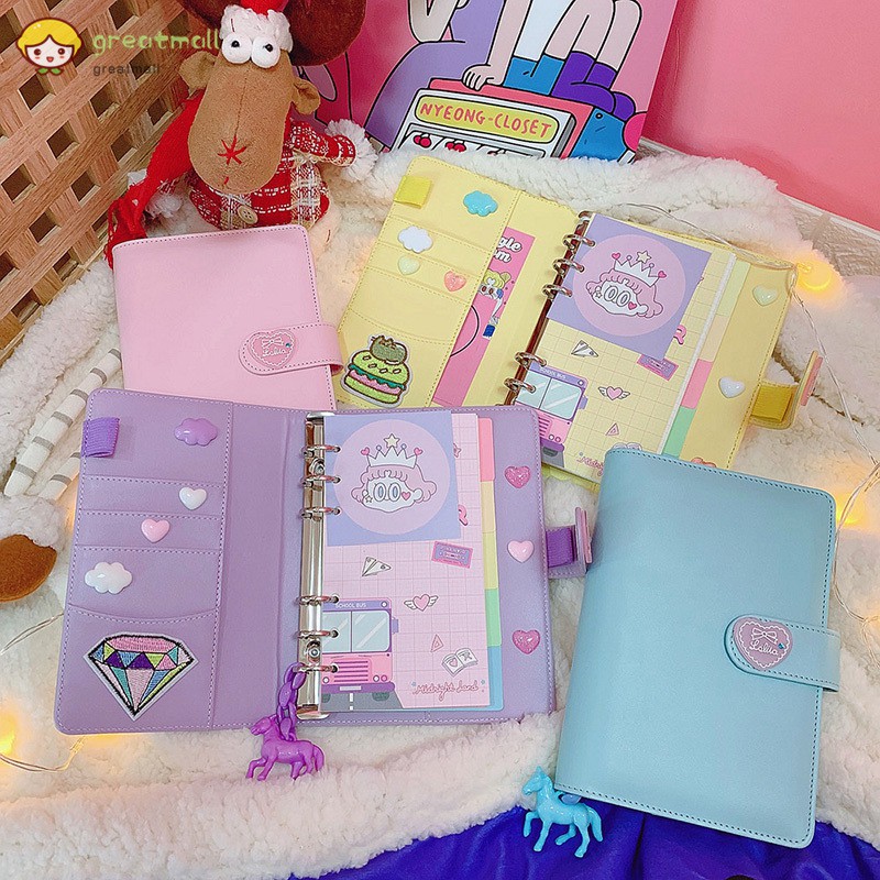 GM Leather Notebook Kawaii A6 DIY Spiral Loose-leaf Notebook Organizer ...