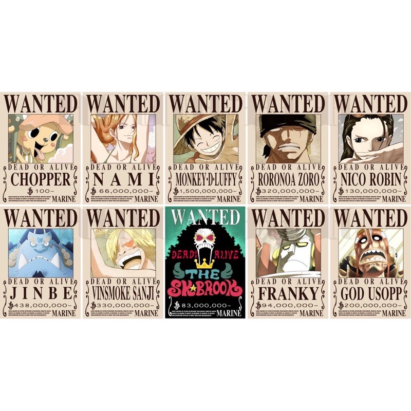 One Piece Wanted Poster Set Straw Hat Pirates Yonkou Worst Generation ...
